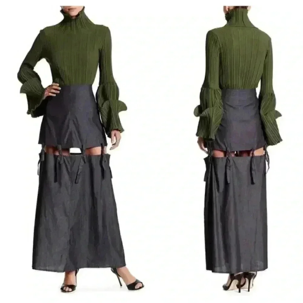 TOV Cutout Tie Maxi Skirt Black Size Small